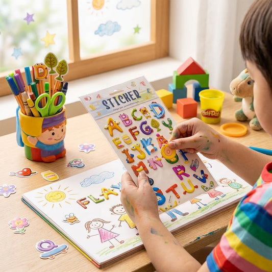 3D Alphabet Letter Stickers – Cute Cartoon Design for School Projects & DIY