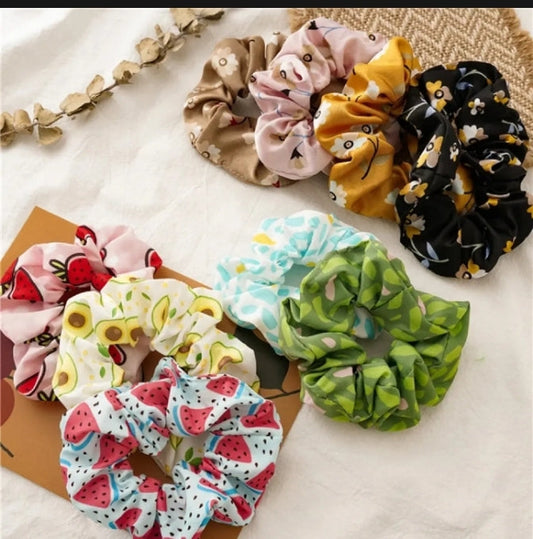 3Pcs Floral Print Silk Scrunchies Multicolor Set, Health and Beauty