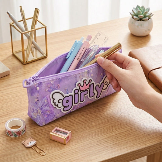 Aesthetic Purple Pencil Case – Girly School Stationery Storage Pouch