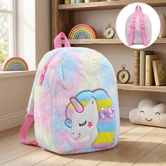 Cute Unicorn Furry School Backpack – Soft & Cozy Plush Bag for Kids