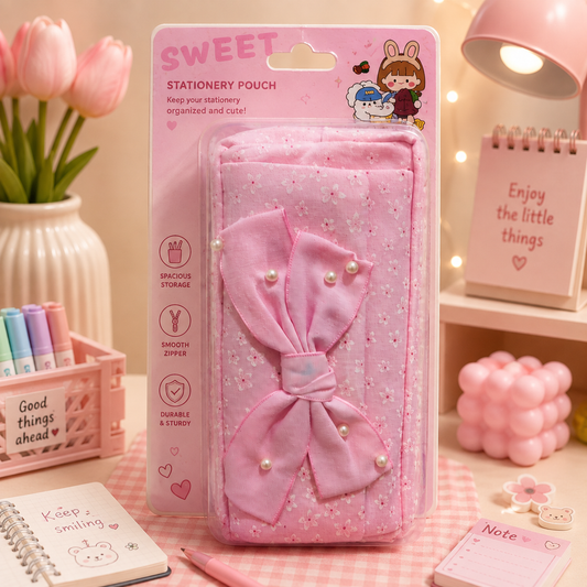 Multifunctional Pink Pencil Pouch – 2-Sided Large Storage Case for Stationery