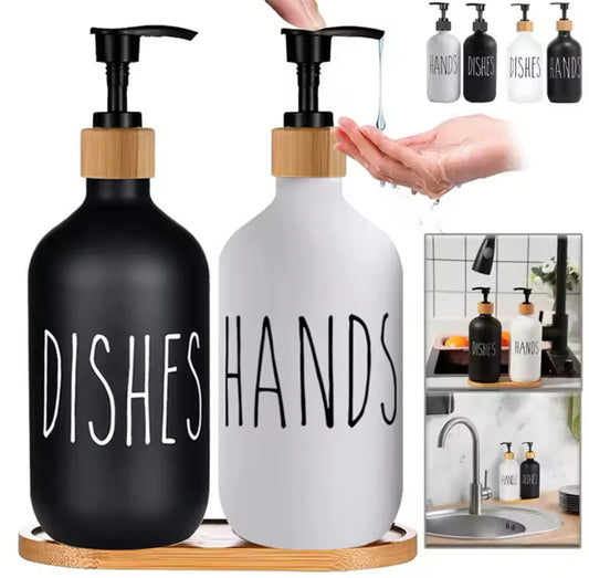 Premium Bathroom Soap Dispenser with Wooden Tray, Home and Living