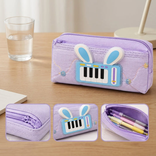 Rabbit Ear Pencil Pouch – Cute 3D Piano Stationery Organizer for School