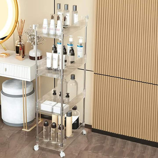 4 Tier Clear Acrylic Rolling Storage Trolley