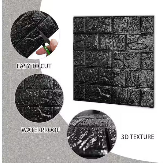 Self-Adhesive 3D Foam Wall Brick Panel – Black 2 × 2.5 ft (1 Pc)
