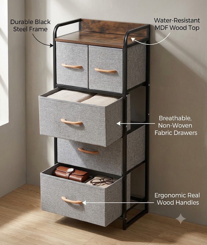 5-Drawer Fabric Chest of Drawers – Modern Storage Organizer