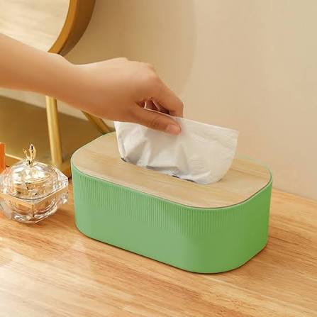 Large Capacity Plastic Tissue Box With Wooden Lid