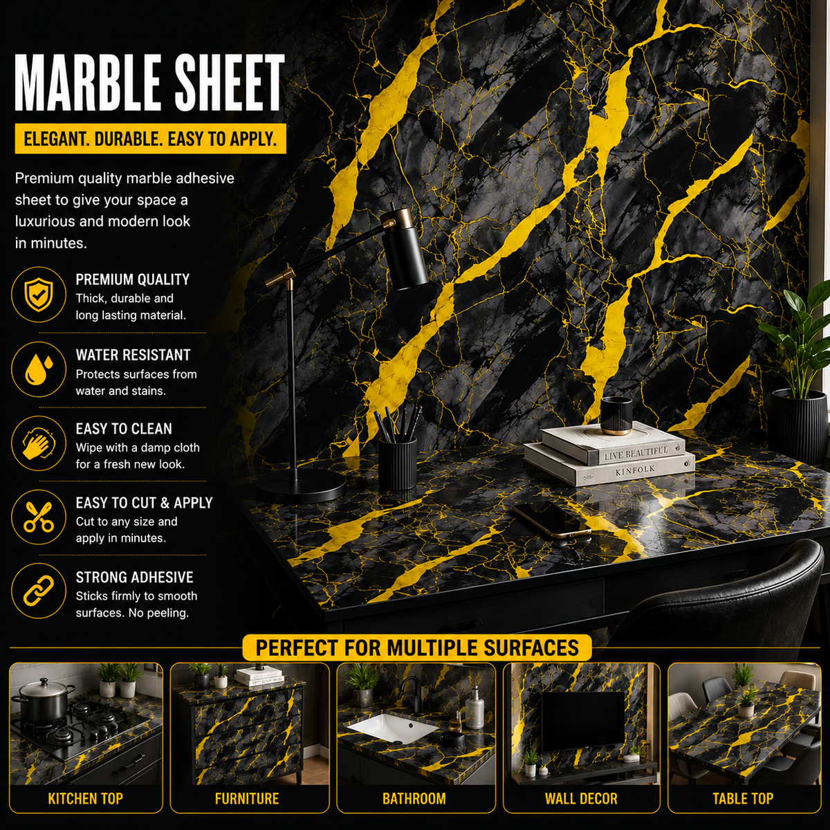 Self Adhesive Marble Pattern Sheet For Home Makeover (60X200CM)