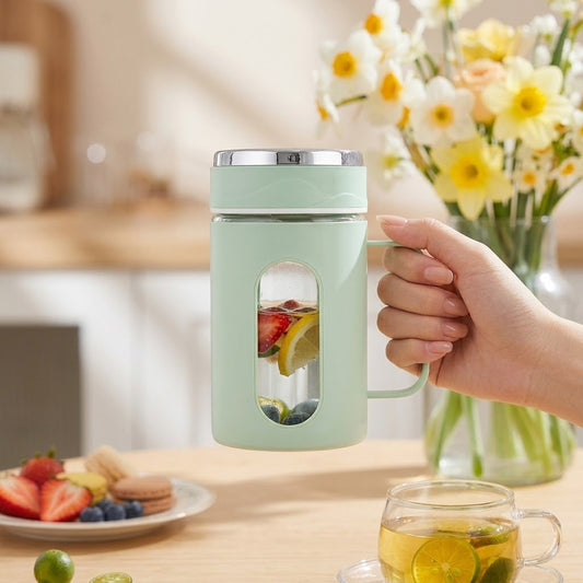 500ml Double Layer Glass Material Plastic Coated Cup