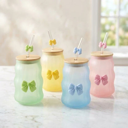 1-Piece Frosted Glass Drinkware Set – Reusable Glasses with Wooden Lids