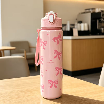 1. Cute Bow Water Bottle with Strap – Reusable Drinking Bottle for Girls