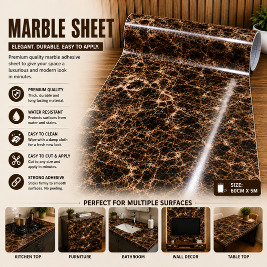 Realistic Brown Marble Sticker Sheet For Home Decor (60cm x 200cm)