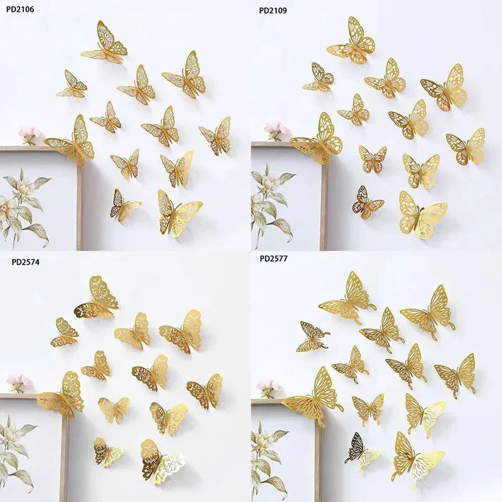12Pcs Golden Butterfly Stickers, Home and Wall Decor 