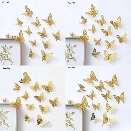 12Pcs Golden Butterfly Stickers, Home and Wall Decor 