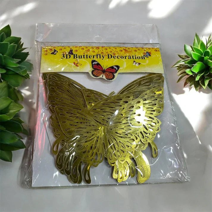 12Pcs Golden Butterfly Stickers, Home and Wall Decor 