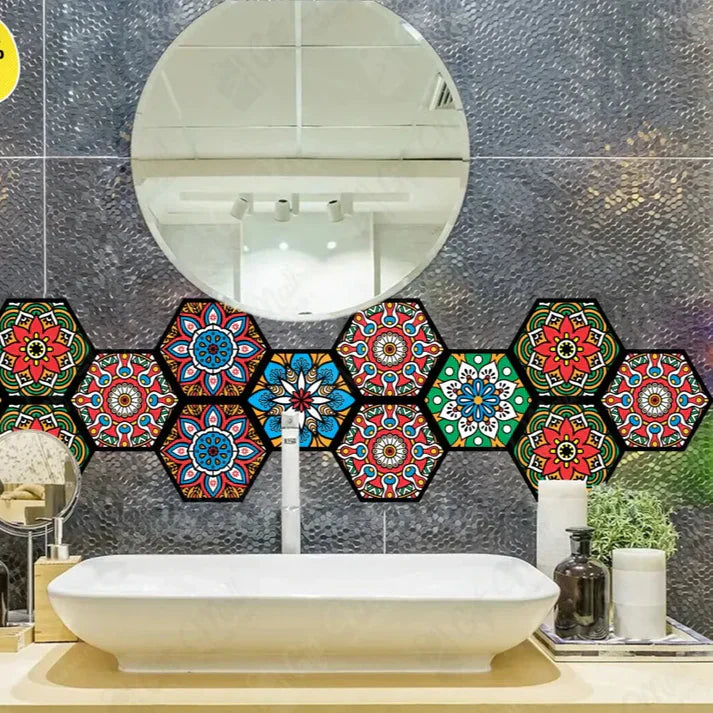 Hexagon Wall Accents – 12-Pack Colorful Peel & Stick Tiles, 5x5"