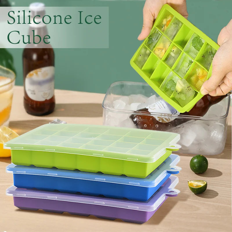 15 Slot Freezer Safe Stackable Ice Cube Tray With Lid, Kitchen Accessories 