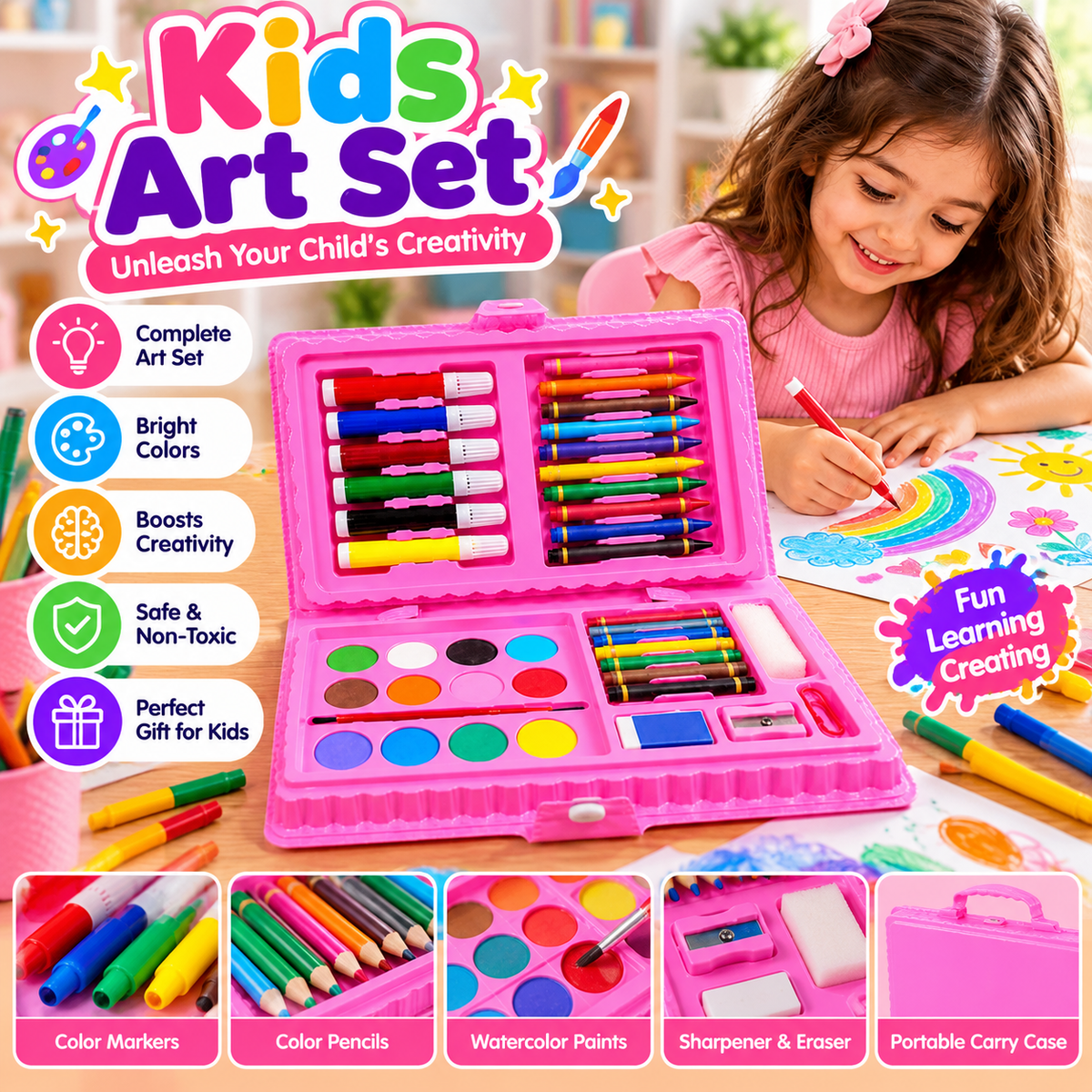 42 Pcs Drawing Color Kit Stationary Set With Crayon & Water Color Set