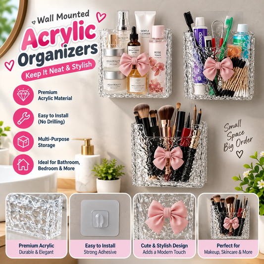 Wall Mounted Storage Organizer Decorative Basket With Handle & Bow