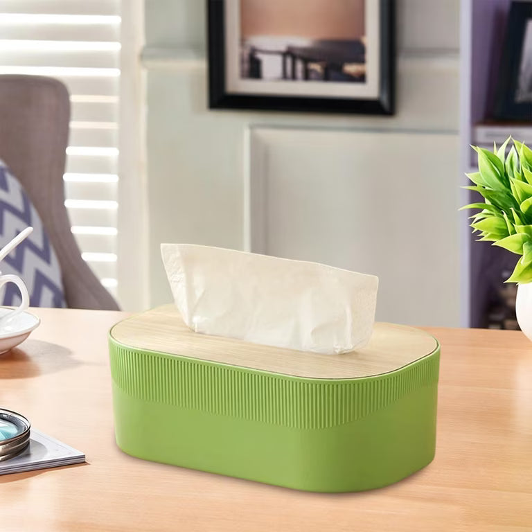 Large Capacity Plastic Tissue Box With Wooden Lid