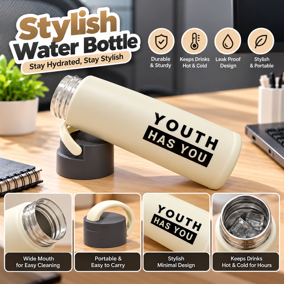 400ml Glass Bottle With Printed Design Stylish Everyday Drinkware