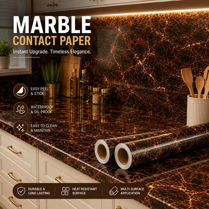 Brown Marble Sticker Sheet 60cm x 2m Peel & Stick Decorative Vinyl