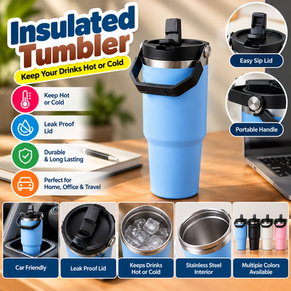 900ml Stainless Steel Tumbler Reusable Cup With Lid & Straw
