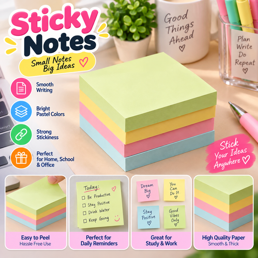 100Pcs Colorful Sticky Notes Easy Peel & Stick Reminder Notes