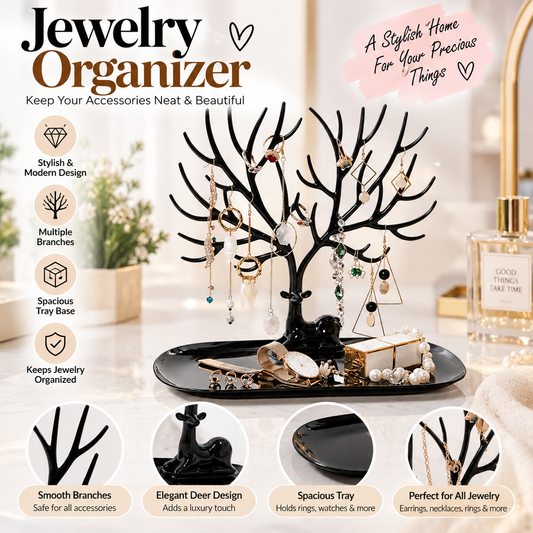 Stylish Deer Sculpture Jewelry Rack With Base Tray