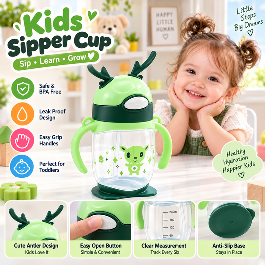 Cute Cartoon Sipper Bottle For Kids Easy Grip Drinking Water Bottle