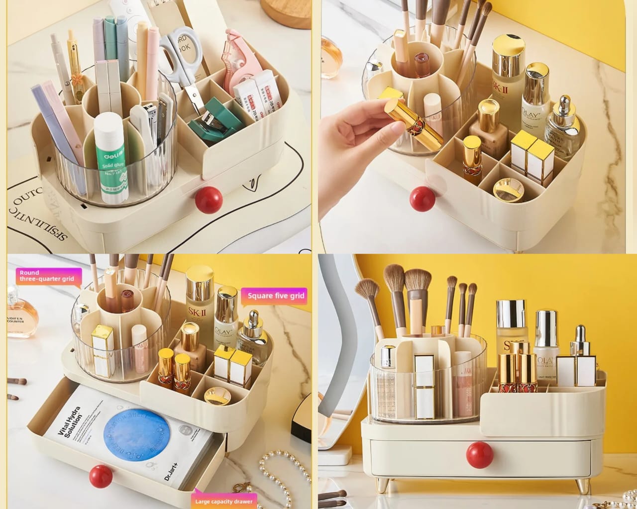 Cosmetic Storage Holder With Rotating Makeup Brush Holder