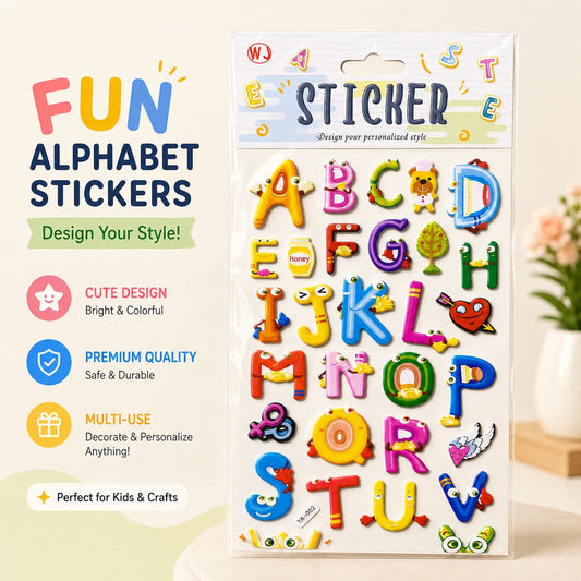 3D Alphabet Letter Stickers – Cute Cartoon Design for School Projects & DIY