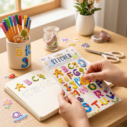 3D Alphabet Letter Stickers – Cute Cartoon Design for School Projects & DIY