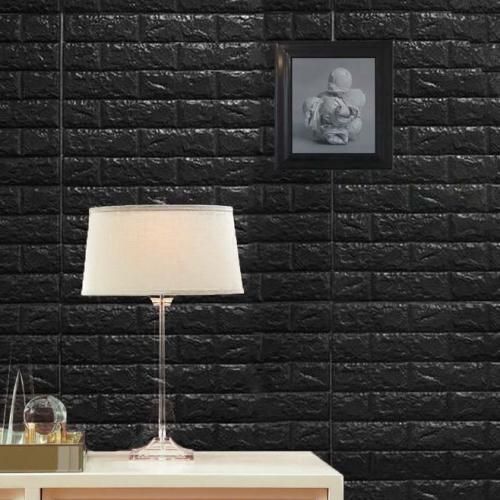 3D Foam Brick Wall Sticker – Black Wall Panel 2 × 2.5 ft (1 Pc)