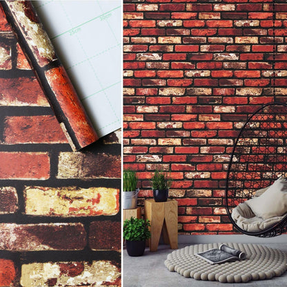 3D Red Brick Marble Sheet Peel & Stick & Easily Removable