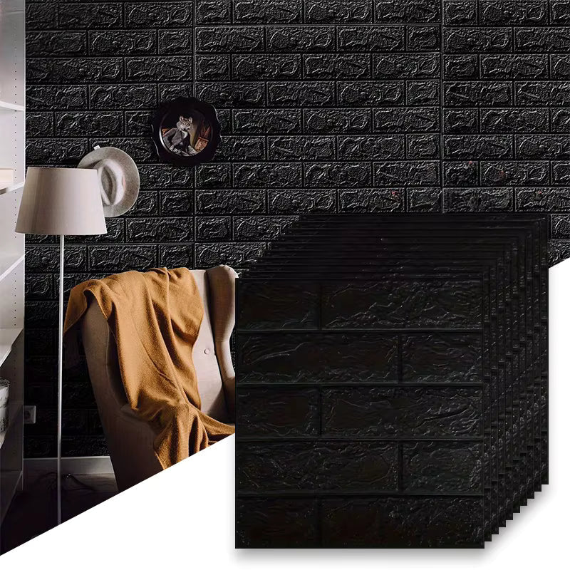 3D Self-Adhesive Foam Brick Sheet – Black Wall Decor Panel 2 × 2.5 ft (1 Pc)