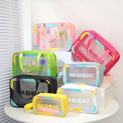 3Pcs Colorful Clear Travel Makeup Bag Kit