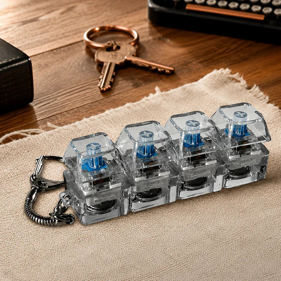 4-Key Keyboard Switch Fidget Keychain – Portable Mechanical Clicker (