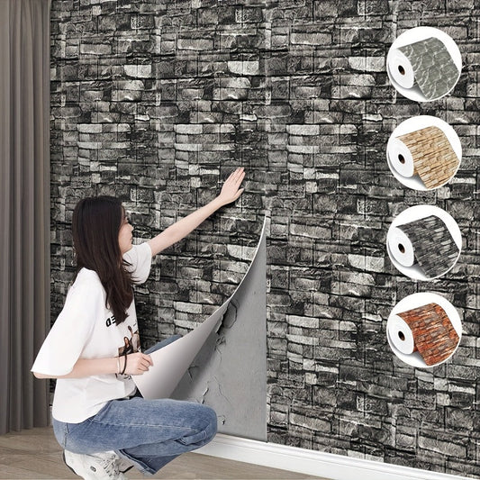 3D Faux Brick Foam Wall Sticker (Silver Gray, 70x77cm)