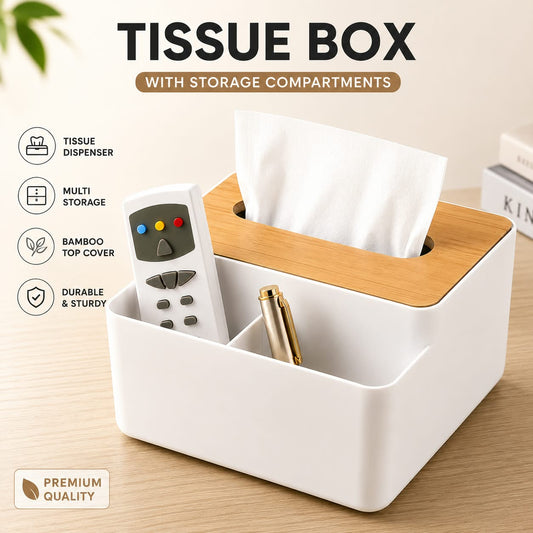 2 In 1 Tissue Box Organizer With Wooden Lid
