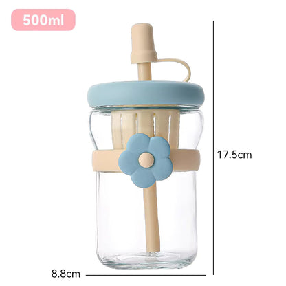 500ml Glass Tumbler with Flower Design for Home & Travel Use