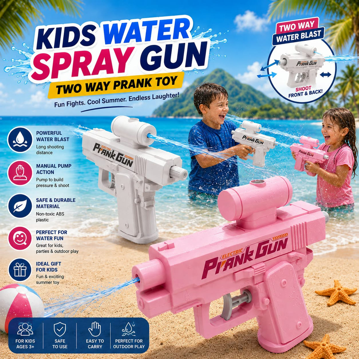 Kids Water Spray Gun Two Way Prank Toy For Fun Outdoor Activities