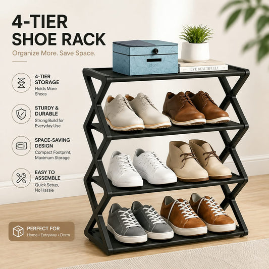 4 Layer X Shape Shoe Rack For Home & Office