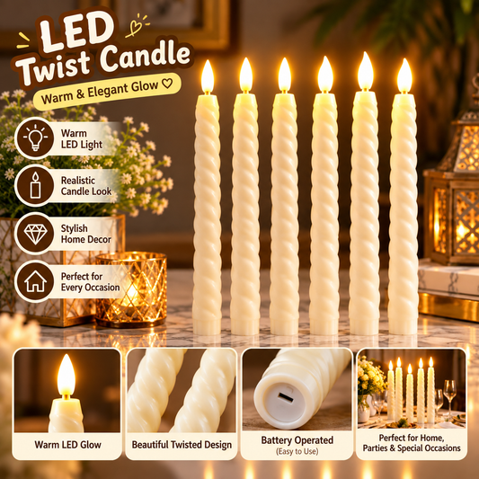 1Pcs LED Decorative Taper Candle Long Spiral Design With Warm Glow