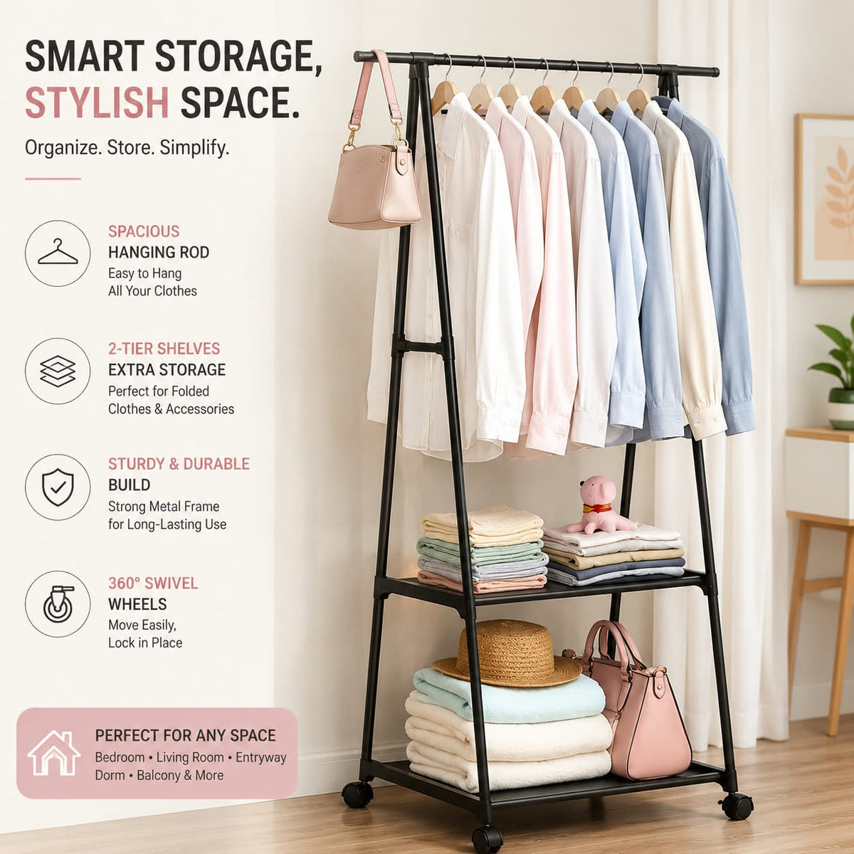 Foldable Triangle Clothes Hanger Rack Space Saving Storage Organizer