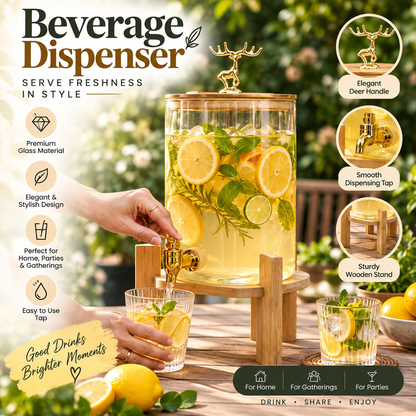 Bamboo Stand Glass Beverage Jar 2.6L Water, Juice & Drink Dispenser