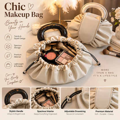 Drawstring Makeup Bag Portable Cosmetic Storage Pouch With Handle