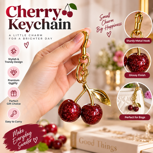 Sparkling Cherry Keychain Red Enamel With Gold Detailing