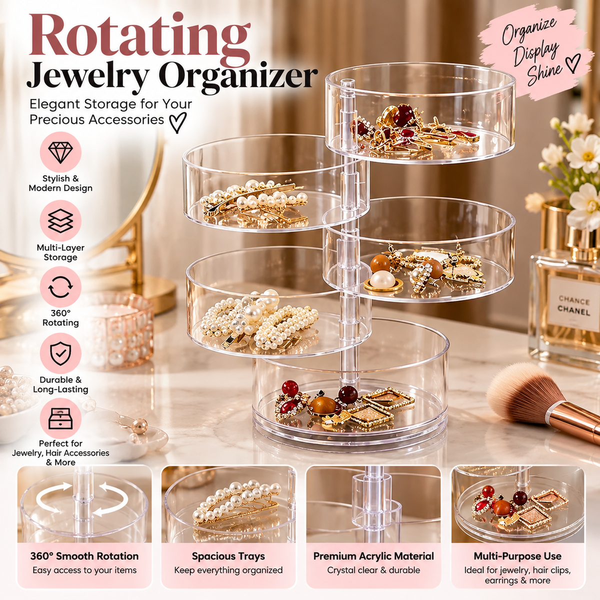 5 Layers Modern Round Jewelry Organizer