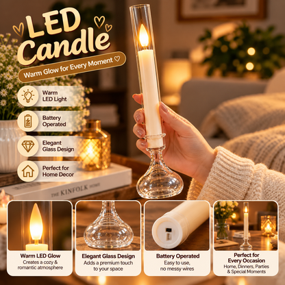 1Pcs Long Flameless LED Candle Decorative Home Light With Plastic Stand